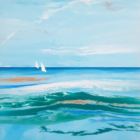 Akryl maleri Bådene i horisonten af Vibeke Nyholm malet i 2024