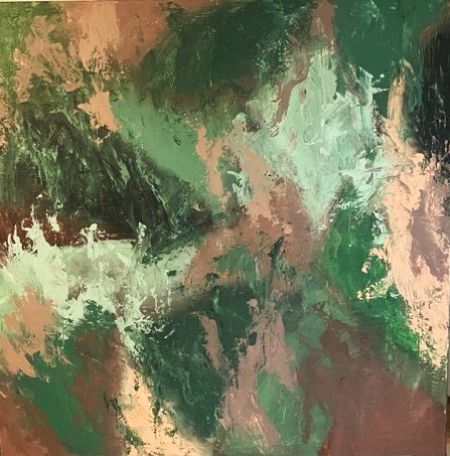 Akryl maleri Ud i det grønne. af Birthe Simonsen malet i 2024