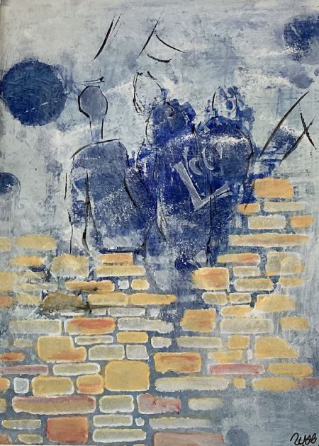 Akryl maleri Bag muren af Winnie Huniche malet i 2024