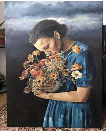 Olie maleri Blomster og himlen af Sada malet i 2020
