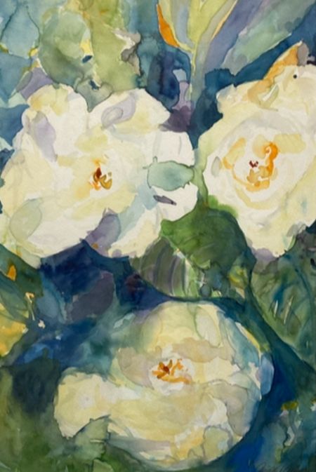 Akvarel maleri white roses af Anette Mathiesen malet i 1996