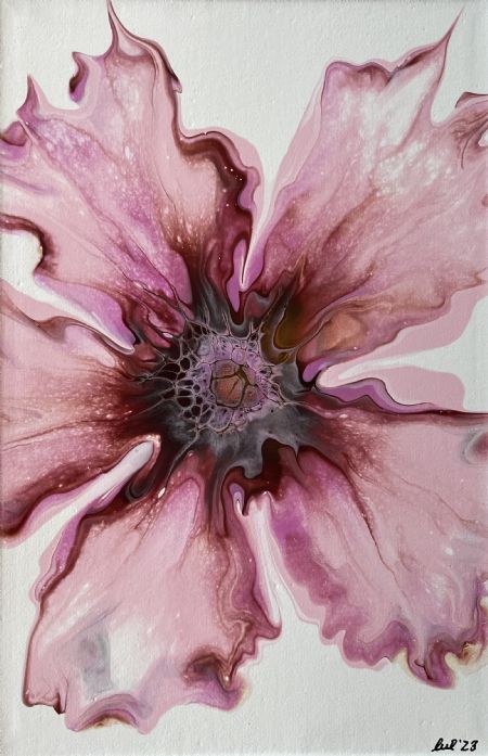 Akryl maleri Pink Flower 3 af Lene Unmack Larsen malet i 2023