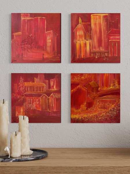 Akryl maleri 4 cityscapes af Anette Thorup Hansen (ATH) malet i 2023