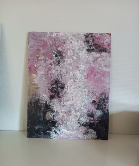 Blandede medier maleri Abstrakt pink 1 af Maja B Jensen malet i 2024