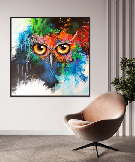 Akryl maleri Eyes of a Owl af Art by Rikke Boisen malet i 2024