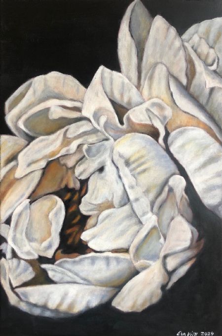 Akryl maleri Hvid pæon af Eva Vith Christensen malet i 2024