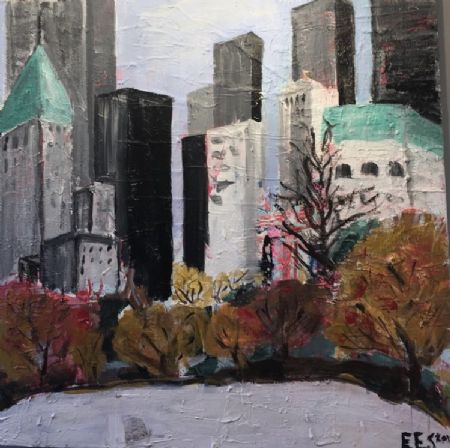 Akryl maleri Central Park af Eva Elisabeth Scott malet i 2018