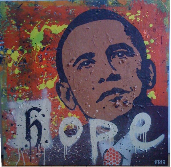 Akryl maleri obama/hope af Gallerinavn ikke oplyst malet i 