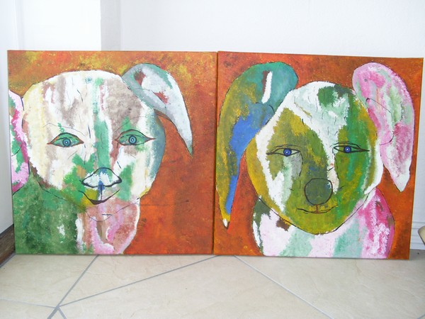 Akryl maleri hundene af Bittec malet i 2009