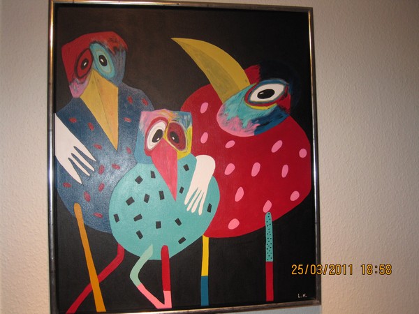 Akryl maleri Fugle af L.H malet i 2011