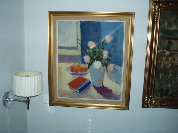 Olie maleri Blomster i vase af Gallerinavn ikke oplyst malet i 
