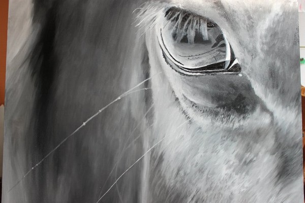 Blandede medier maleri Horse Eye af Lena Thoft-Pedersen malet i 2011