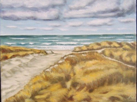 Olie maleri Henne strand af Kirsten Kjær Larsen malet i 2004
