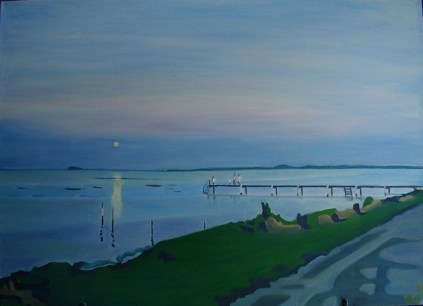 Olie maleri Måne en sommeraften af Marie Fredborg Jungersen malet i 2012