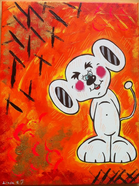 Akryl maleri Mouse n fire af LCR ART malet i 2012