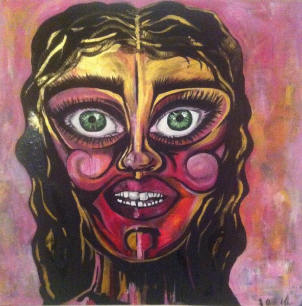 Akryl maleri den uvidende dame af Vibe malet i 2013