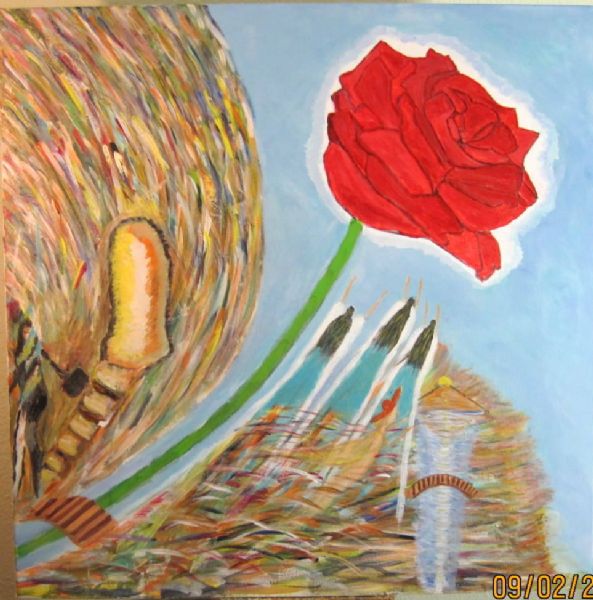 Akryl maleri KVINDELIG OVERGANG TIl  ROMANTISK UNIVERS af AL-AKAPI malet i 2013