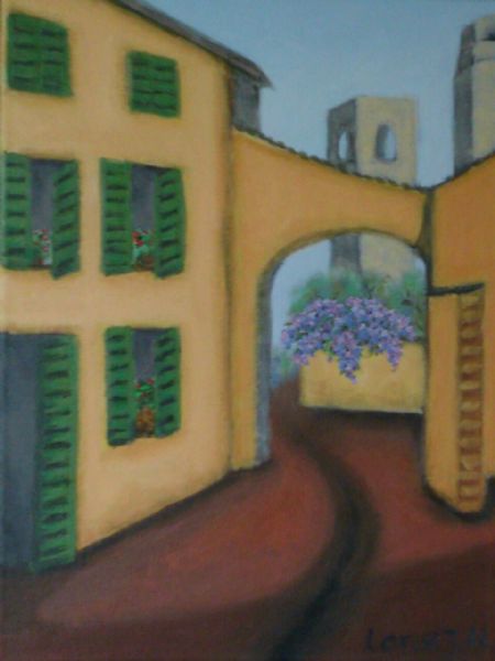 Blandede medier maleri San Gimignano af Lone Pia malet i 