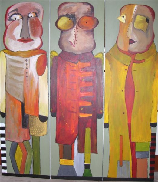 Akryl maleri 'Lange mænd' af Jette Malland malet i 2013