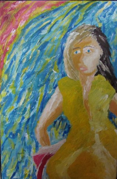 Akryl maleri pige i gul af christian jensen malet i 2011