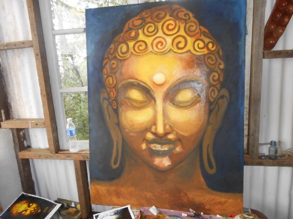Olie maleri Buddha E af Gallerinavn ikke oplyst malet i 2013