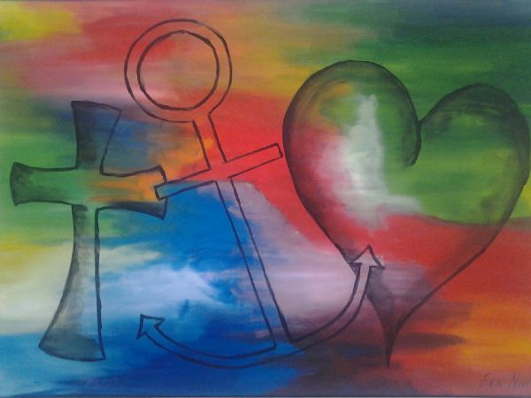 Akryl maleri tro håb og kærlighed af EMV malet i 2012