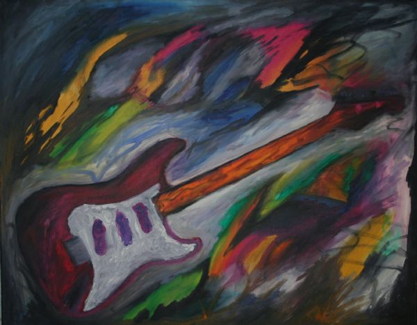 Olie maleri Guitar i farver af Henrik Lundquist malet i 2006