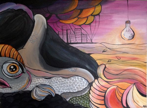 Akryl maleri havfruen af SAA malet i 2014