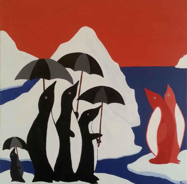 Akryl maleri Pingvins in Sun af Løvenkrands malet i 2013