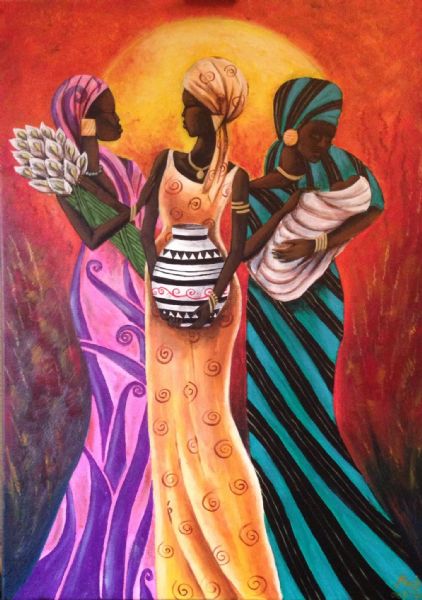 Akryl maleri Afrikanske kvinder 2 af Mozhdeh malet i 2014