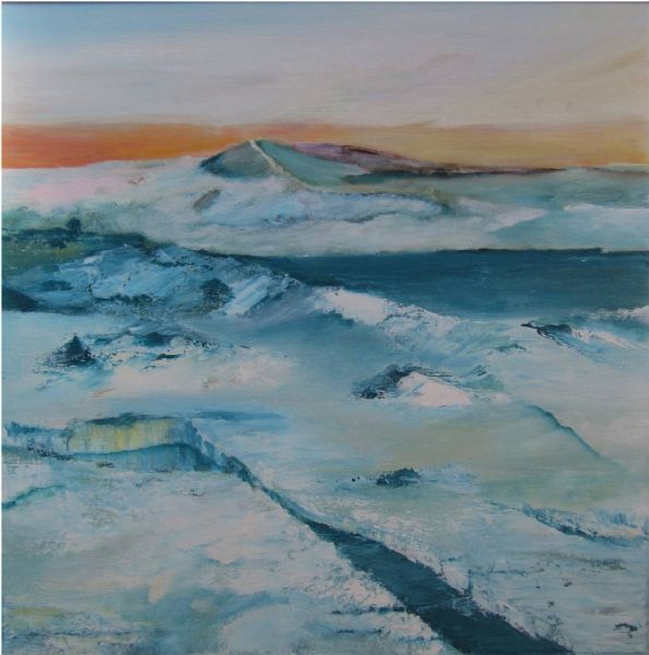 Akryl maleri Sol over Isen af Birthe Spiertz malet i 2013