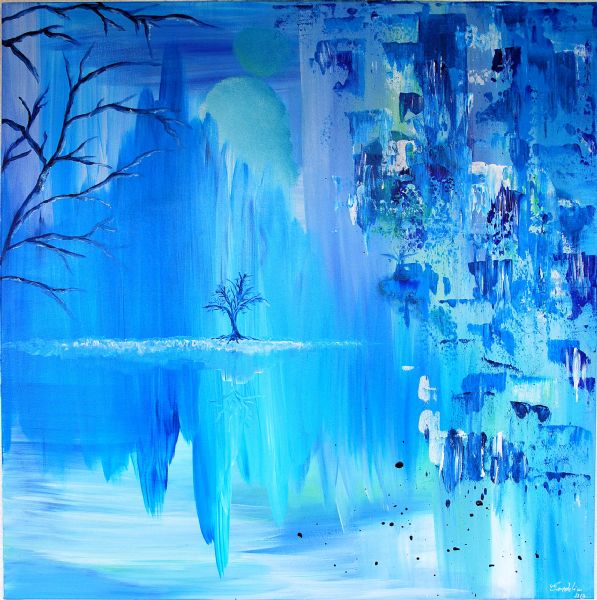 Akryl maleri Blue lagune af Cordelia malet i 2013