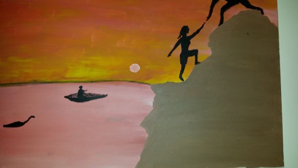 Akryl maleri Solnedgang af Kevin malet i 2015