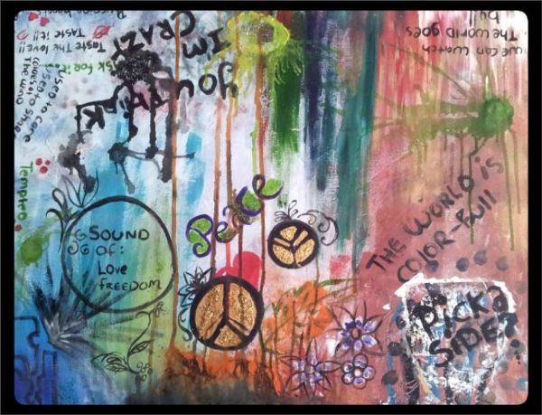 Blandede medier maleri Peace, love and freedom af Ultramarine malet i 2013
