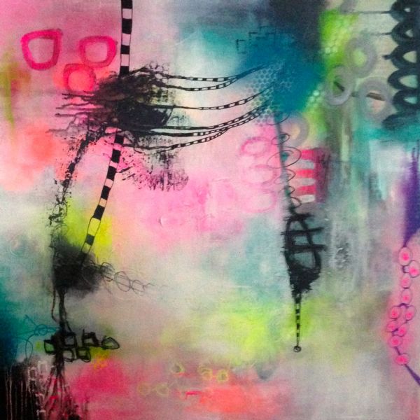 Blandede medier maleri Jellyfish af Rikke Kjelgaard malet i 2015