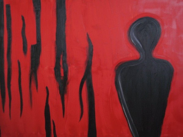 Olie maleri red and black af Ms. Fornøjet malet i 2005