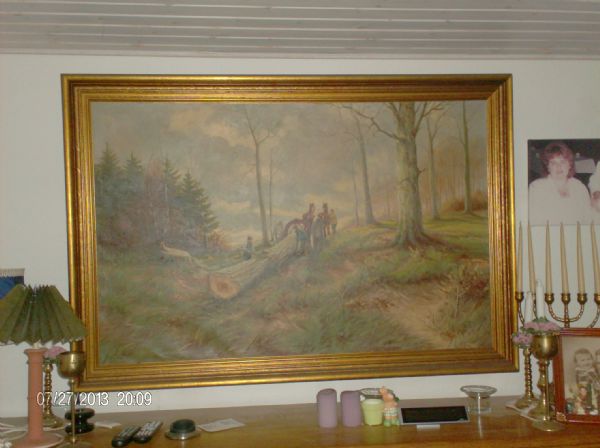 Akvarel maleri Skovarbejdere af Gallerinavn ikke oplyst malet i 1900