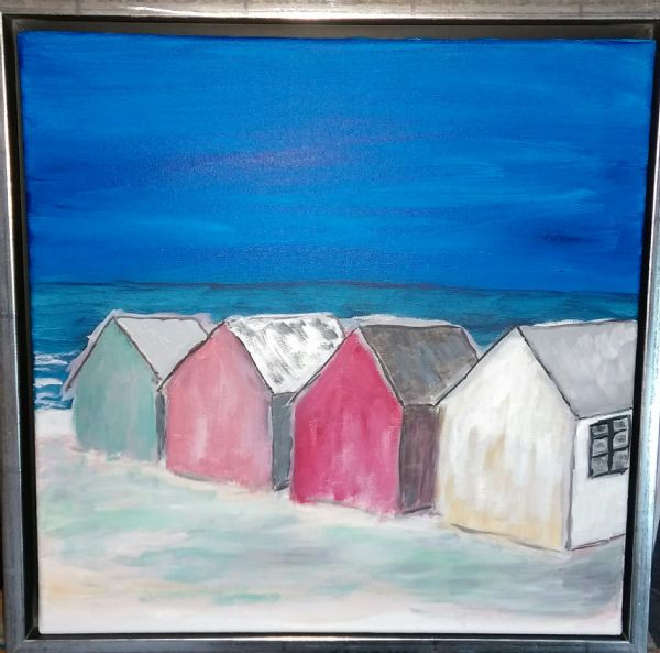 Akryl maleri Skitse til strandhuse af John Christensen malet i 2015