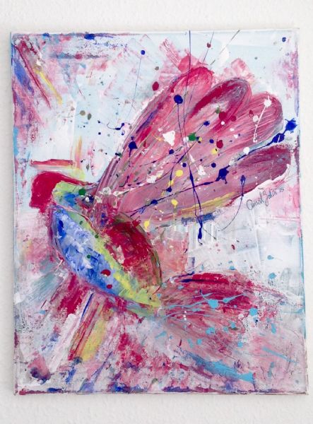 Akryl maleri Rainbow Bird af Amal Salih malet i 2015