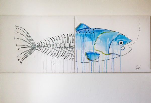Blandede medier maleri Fisketur af Gallerinavn ikke oplyst malet i 2015