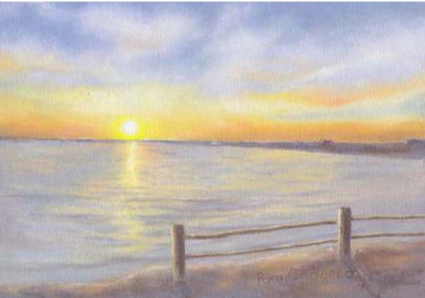 Olie maleri Sea Sunrise af Pam Anderson malet i 2013