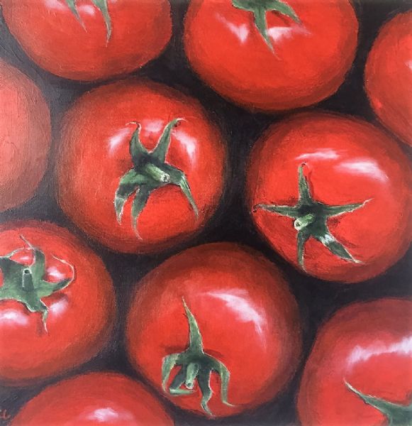Akryl maleri Tomater. af Kirsten Kjær Larsen malet i 2016
