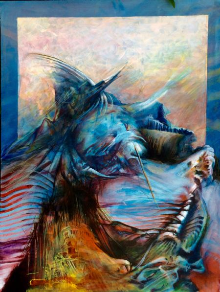 Akryl maleri Tung musik af niels steen sørensen malet i 2016
