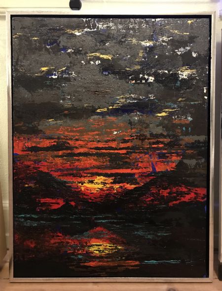 Akryl maleri Aften farver af Gustav Tesch malet i 2018