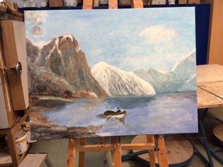 Akryl maleri Bjerglandskab af Putte malet i 2018