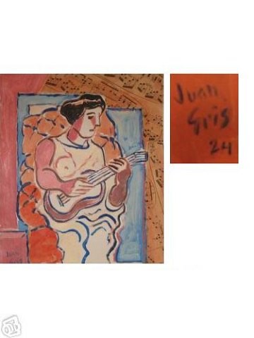 Akvarel maleri Dame med gitar af Gallerinavn ikke oplyst malet i 