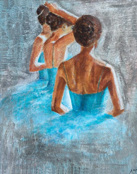 Akryl maleri Ballet piger af Anne-Marie Blåbjerg Thomsen malet i 2018
