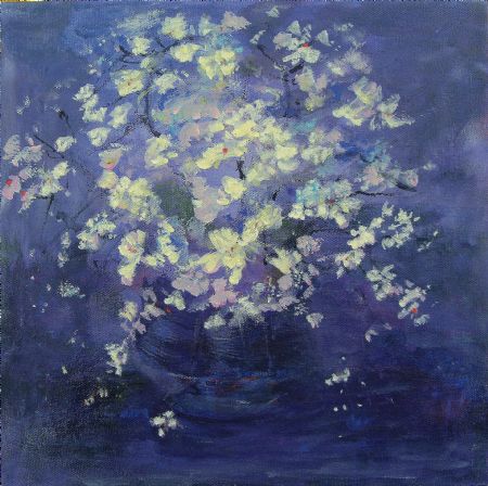 Akryl maleri Blomster i Violet (SOLD) af Aase Lind malet i 