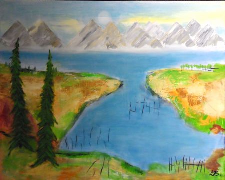 Akryl maleri Bjerge af Laila bollerslev malet i 2018