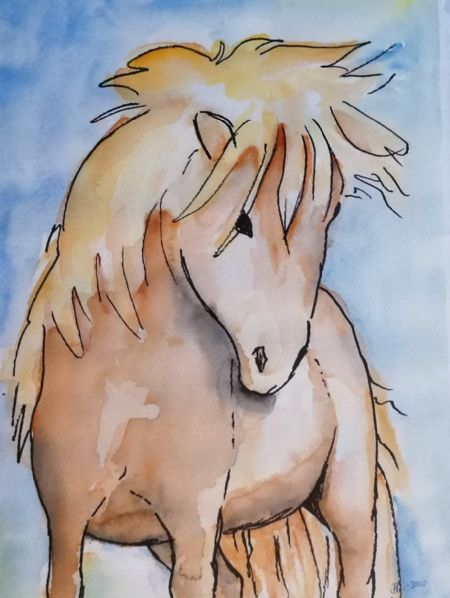 Akvarel maleri Pony af Britta Christensen malet i 2020
